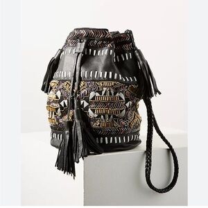Anthropologie Black and Gold Embroidered Shoulder Bag